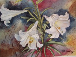 Easter Lillies watercolor painting by Oscar Rayneri
